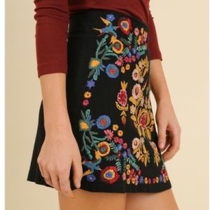 Umgee Velvet Embroidered Skirt